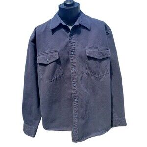 VTG Eddie Bauer Men XL Blue Long Sleeve Button Up Shirt Cotton Work Chore HEAVY